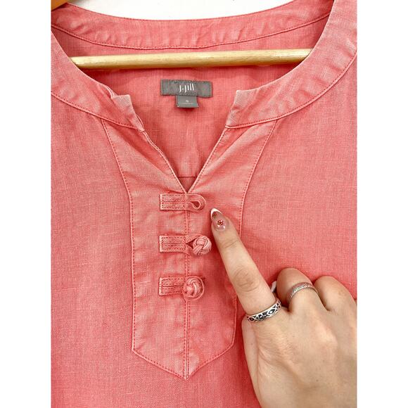J. JIll Salmon Pink Linen Top size Small Lagenlook Boho Breezy Coastal - Picture 8 of 8